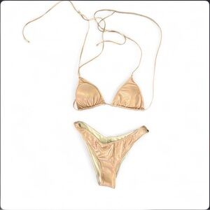 Women’s Metallic Gold Triangle Bikini Set